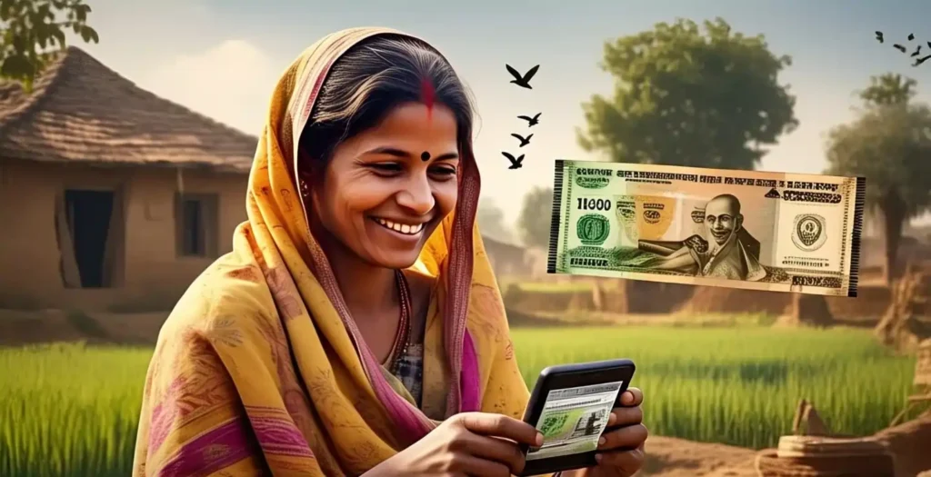 ग्रामीण महिला लाडकी बहिन योजना के ₹1500 की किश्त का मोबाइल से स्टेटस चेक कर रही है