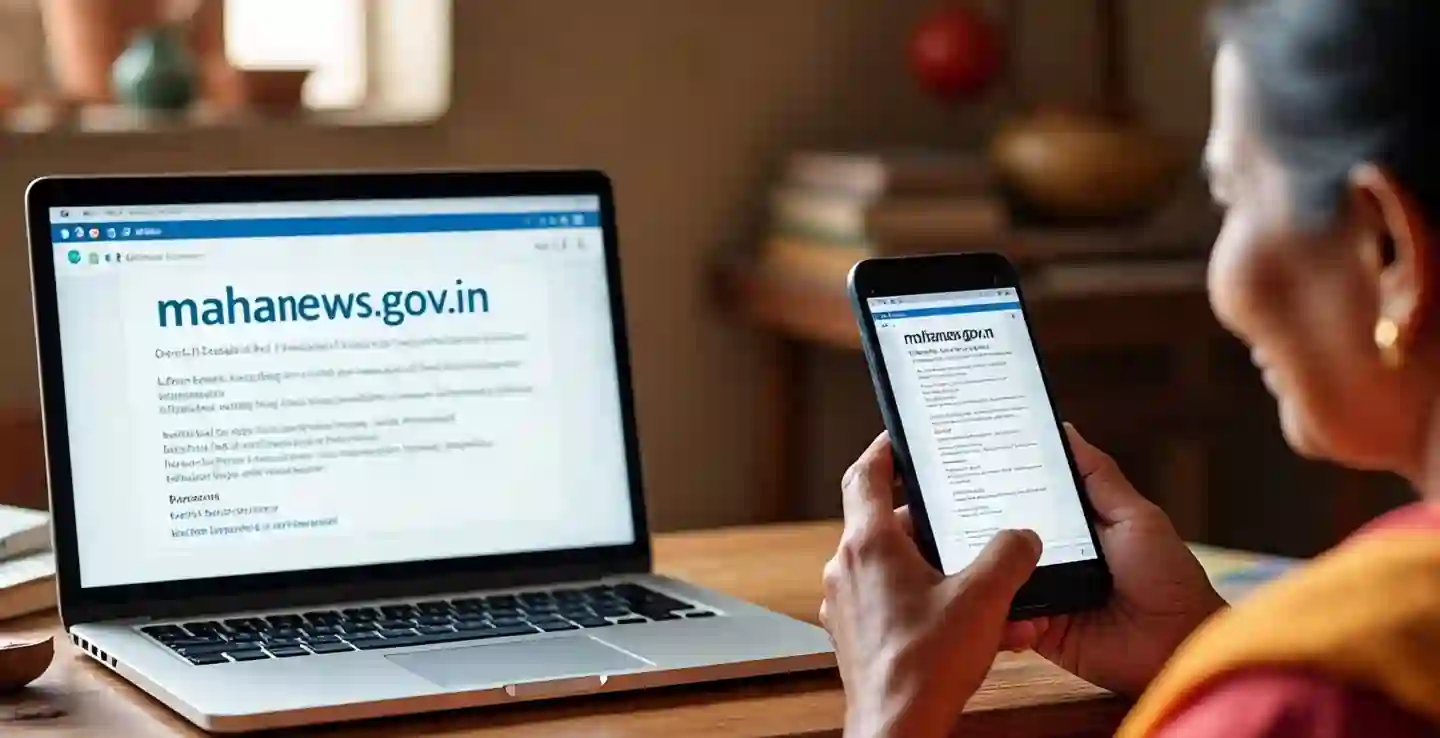 Mahanews.gov.in portal पर सरकारी खबर पढ़ते ग्रामीण नागरिक