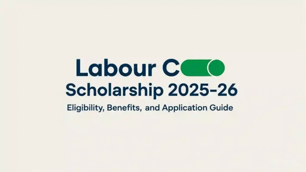 Labour Card Scholarship 2025-26 form filling by student with educational documents.