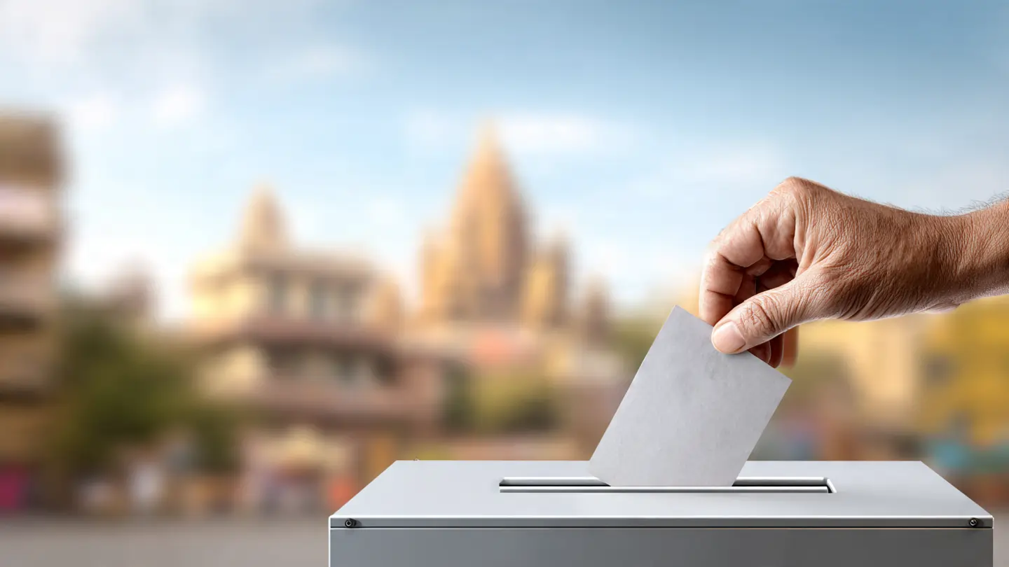 Ballot box and voting hand representing Shegaon Nagar Parishad Election 2025 public opinion poll