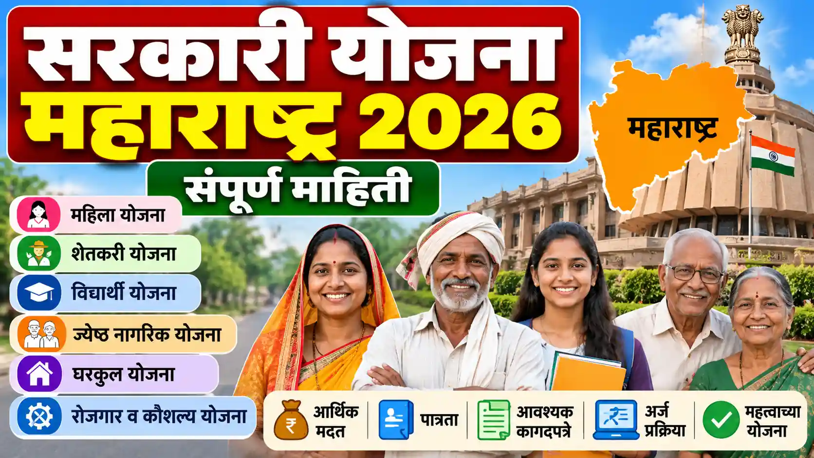 सरकारी योजना महाराष्ट्र 2026 – महिला, शेतकरी, विद्यार्थी आणि ज्येष्ठ नागरिकांसाठी सरकारी योजनांची माहिती